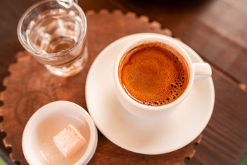 Turkish coffee served with turkish delight lokum