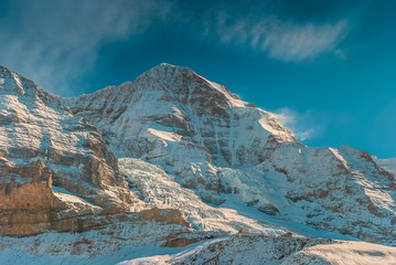 Mönch mountain after the first snow of the season, near Kleine Scheidegg station, Grindelwald, Switzerland 