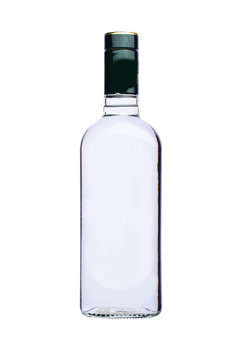 Empty Glass Bottle Of Liquor On A White Background