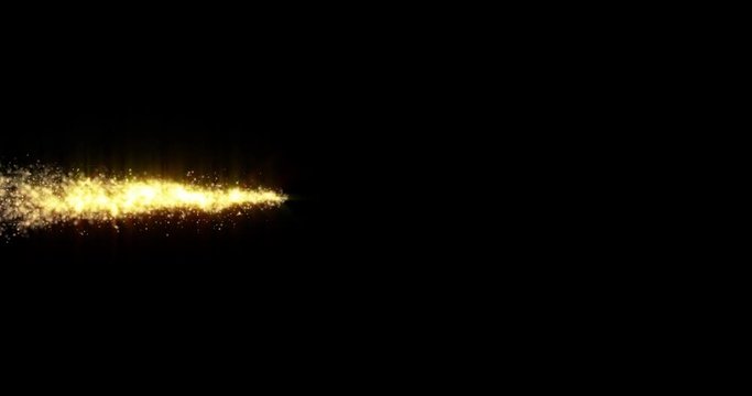 Gold glitter star tail. Magic glittering comet train. Luxury golden sparkling particles on black background