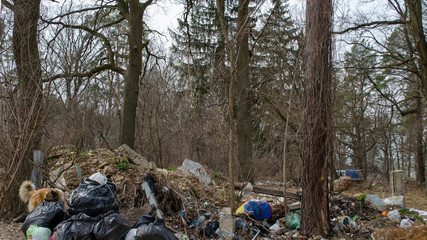 Garbage on the outskirts of the city. Pollution concept. Garbage from building materials