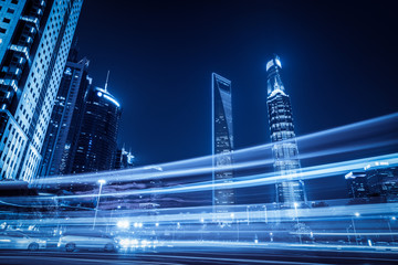 the light trails on the modern building background