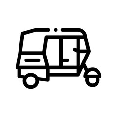 Public Transport Rickshaw Vector Thin Line Icon. Indian Tuk Tuk Rickshaw Taxi, Urban Passenger Transport Linear Pictogram. City Transportation Passage Service Contour Monochrome Illustration