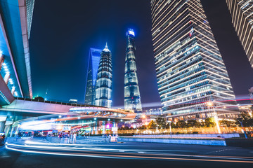 the light trails on the modern building background