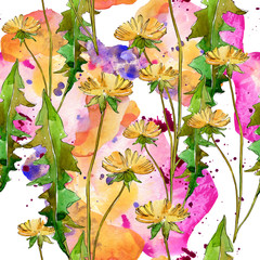 Wildflowers floral botanical flowers. Watercolor background illustration set. Seamless background pattern.