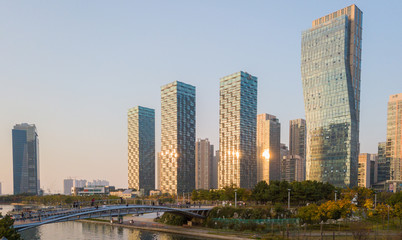 sunset at songdo central park.incheon,South Korea. - 282881595