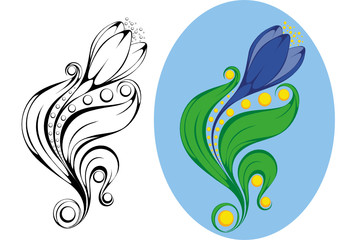 The abstract image of a spring crocus flower can be used for layout in wallpaper, embroidery and printing on textiles.