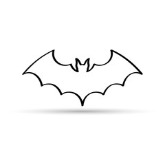 Black bat icon. Silhouette. Stencil, Halloween symbol. Flying bat cartoon vampire vector.