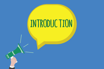 Writing note showing Introduction. Business photo showcasing First part of a document Formal presentation to an audience.