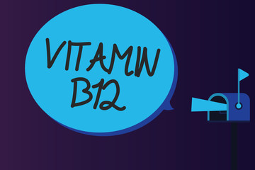 Word writing text Vitamin B12. Business concept for Group of substances essential for the working of certain enzymes.