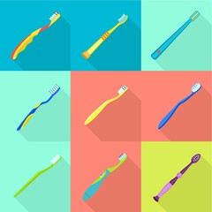 Modern toothbrush icon set. Flat set of 9 modern toothbrush vector icons for web design isolated on white background