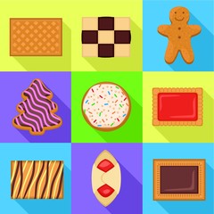 Sweet biscuits icon set. Flat set of 9 sweet biscuits vector icons for web design isolated on white background