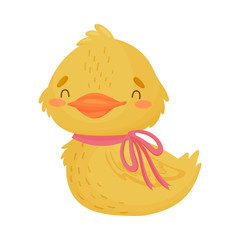 Cute yellow duckling. Vector illustration on white background.