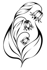 Black silhouette of lily on white background