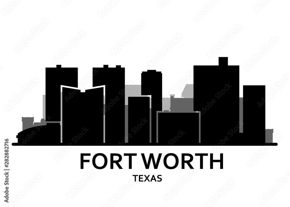 Wall mural silhouette of fort worth skyline - fort worth panorama, city downtown