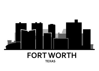 Silhouette of Fort Worth skyline - Fort Worth panorama, city downtown