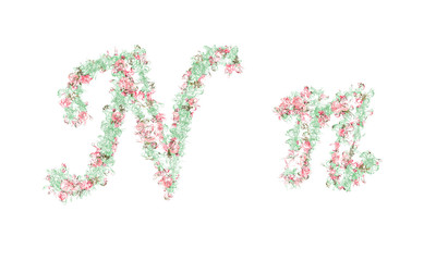 Flower alphabet. Colorful font. Uppercase, lowercase and numbers.