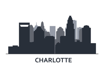 Fototapeta premium Silhouette of Charlotte skyline - Charlotte panorama, city downtown outline