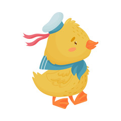 Cute yellow duckling sailor. Vector illustration on white background.
