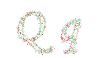 Flower alphabet. Colorful font. Uppercase, lowercase and numbers.