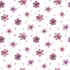 Seamless watercolor floral pattern on a white background. Beautiful summer background for your design and print.