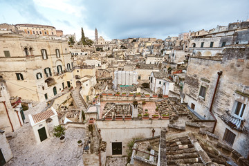 Fototapeta na wymiar Breathtaking view of the ancient town of Matera, southern Italy.