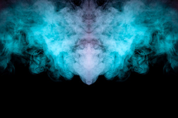 Ghost with wings and the image of a monster from clouds of green smoke on a black isolated background. Print for clothes.