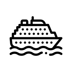 Public Transport Ferry Vector Thin Line Sign Icon. Sea Ship Boat Ferry, Urban Passenger Transport Linear Pictogram. City Transportation Passage Service Contour Monochrome Illustration