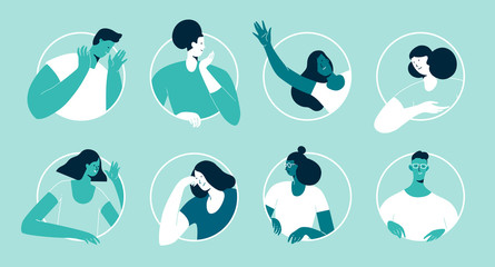 In each window, people are communicating. Design vector illustration, flat style