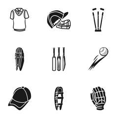 Cricket sport icon set. Simple set of 9 cricket sport vector icons for web design isolated on white background