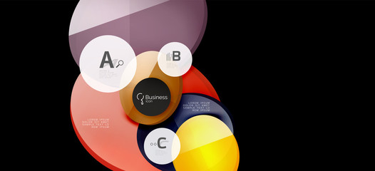 Retro colorful geometric background - circles on black, great design for any purposes. Creative minimal concept