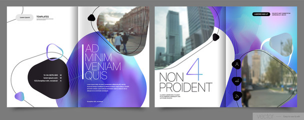 Covers templates set with graphic geometric elements. Applicable for flyer, cover annual report, placards, brochures, posters, banners. Vector illustrations.