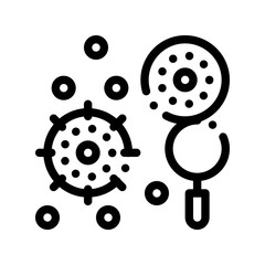 Searching Pathogen Element Vector Thin Line Icon. Pathogen Bacteria And Germ Magnifier Searching Linear Pictogram. Chemical Medical Microbe Type Infection Microorganism Contour Monochrome Illustration