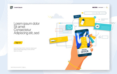 Creative concepts of web page design for website and mobile website development. Seo landing page. Shopping Online on Website or Mobile Application. Flat vector illustration.