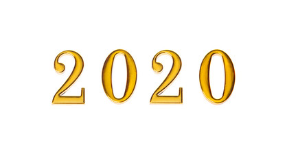 Happy New Year 2020. Golden symbol from number 2020 isolated on white background.