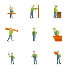 Fototapeta na wymiar Modern carpenter icon set. Cartoon set of 9 modern carpenter vector icons for web design isolated on white background
