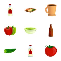 Mexican traditional food icon set. Cartoon set of 9 mexican traditional food vector icons for web design isolated on white background