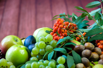 group of healthy autumnal colorful fruits