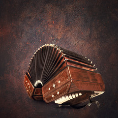 Bandoneon, three quarters view on white background