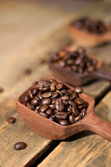 Coffee Beans in Wooden Scoops