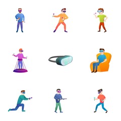 Vr headset game icon set. Cartoon set of 9 vr headset game vector icons for web design isolated on white background