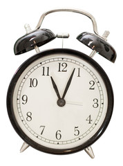 vintage classic black alarm clock isolated on white