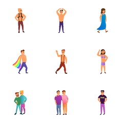 Fototapeta na wymiar Lgbt people group icon set. Cartoon set of 9 lgbt people group vector icons for web design isolated on white background