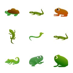 Obraz premium Family reptile icon set. Cartoon set of 9 family reptile vector icons for web design isolated on white background