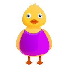 Yellow duck purple clothes icon. Cartoon of yellow duck purple clothes vector icon for web design isolated on white background