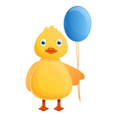 Yellow duck blue balloon icon. Cartoon of yellow duck blue balloon vector icon for web design isolated on white background