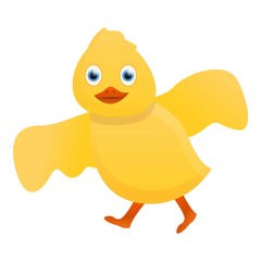 Yellow duck try to fly icon. Cartoon of yellow duck try to fly vector icon for web design isolated on white background