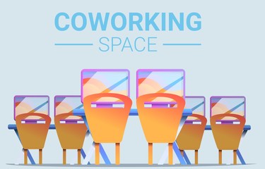 Coworking space concept banner. Cartoon illustration of coworking space vector concept banner for web design