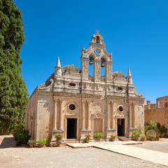Fototapeta na wymiar The main church of Arkadi Monastery in Rethymno, Crete, Greece