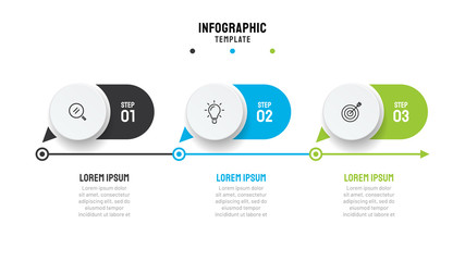 Timeline infographics template. Business concept with 3 steps, options and marketing icons. Can be used or workflow layout, info chart, process diagram. Vector illustration.